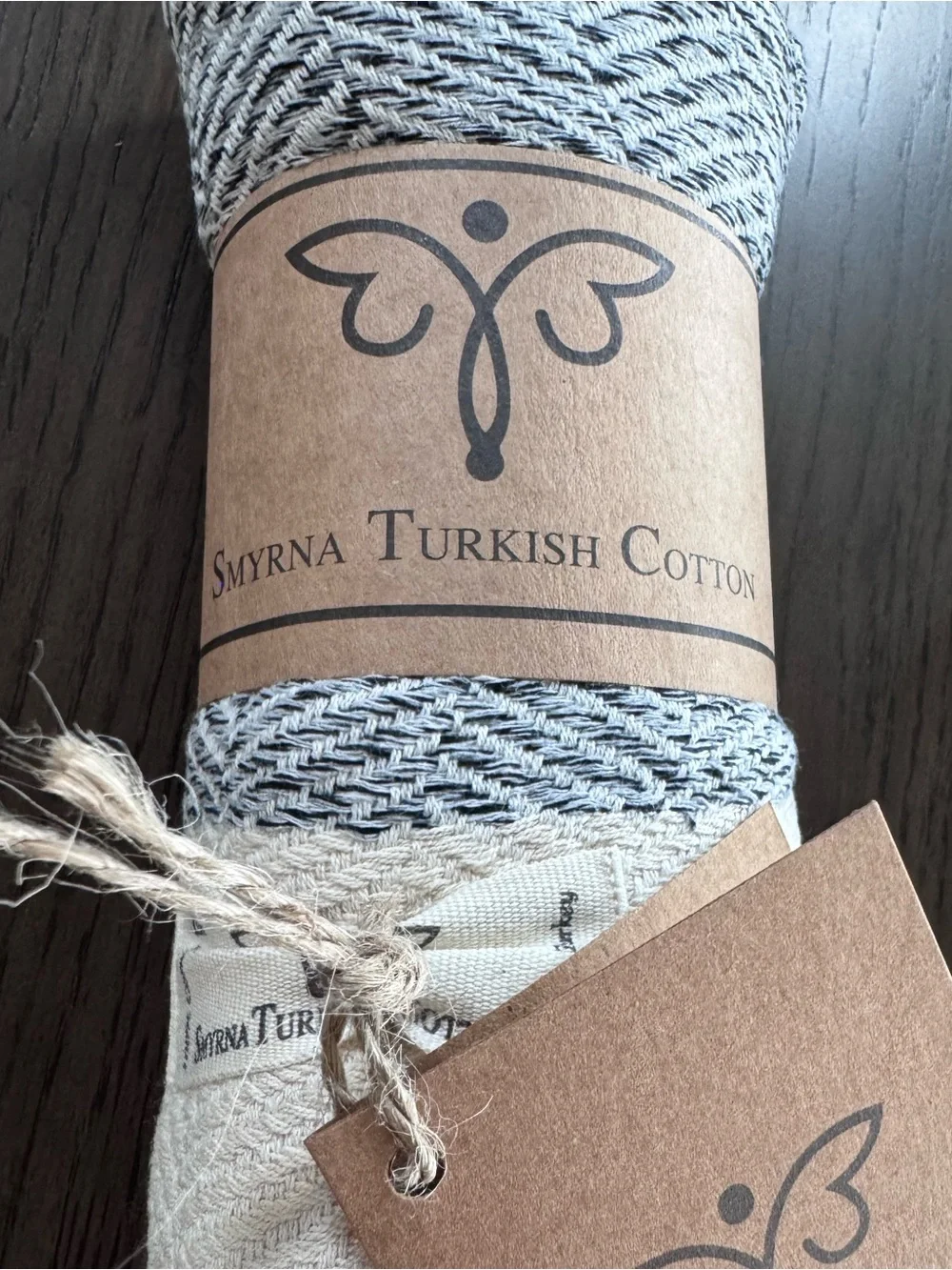 Brand New 15” x 48” Turkish Cotton Cream & Gray Table Runner
